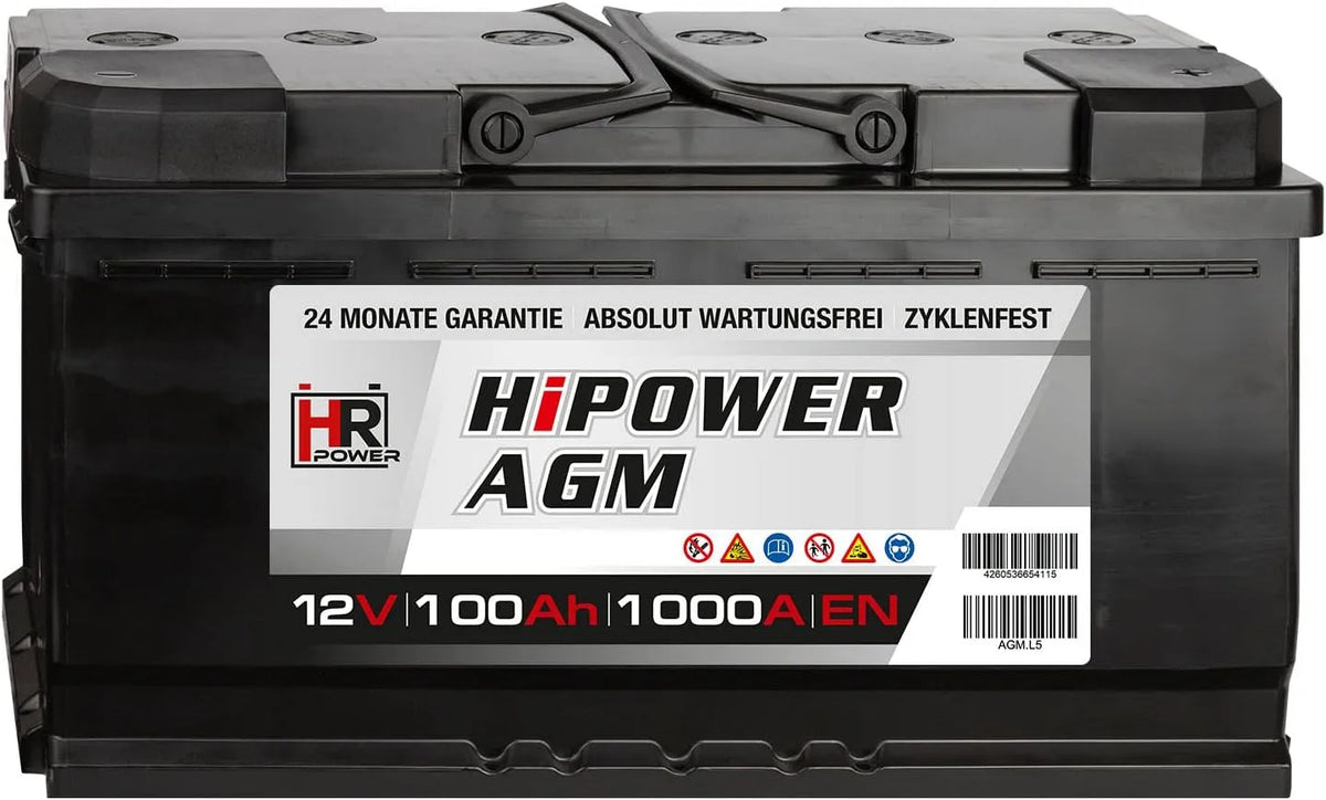 Modell 1000A 1000A 1000A/EN HR AGM, Autobatterie 100Ah 12V 1000A, EN VRLA Start-Stop geeignet, Lange Lebensdauer dank geringer Selbstentladung