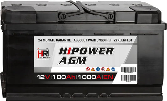 Modell 1000A 1000A 1000A/EN HR AGM, Autobatterie 100Ah 12V 1000A, EN VRLA Start-Stop geeignet, Lange Lebensdauer dank geringer Selbstentladung