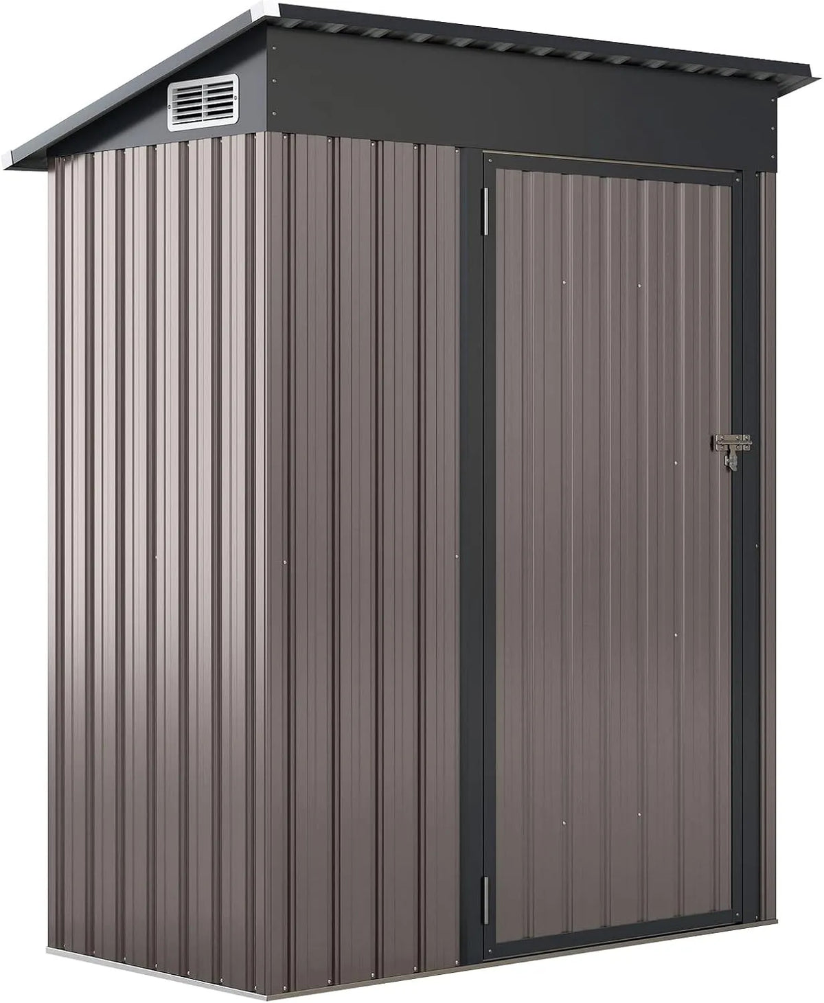 Goplus Gerätehaus, Metall, Gartenhütte abschließbar, Farbe Grau, 150 x 90,5 x 185 cm Geräteschuppen klein mit Pultdach, Schiebetür & Lüftungsfenster