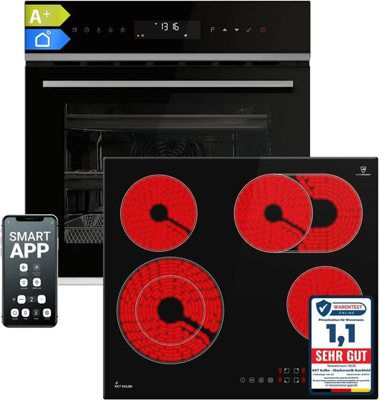 Kochfeld EB8319PHC CH5901RL SET8319PHCCH59RL, 60cm Einbaubackofen, KKT KOLBE Autarkes Herdset, Pizzafunktion, Umluft, Timer, Breite 59cm, Pyrolyse