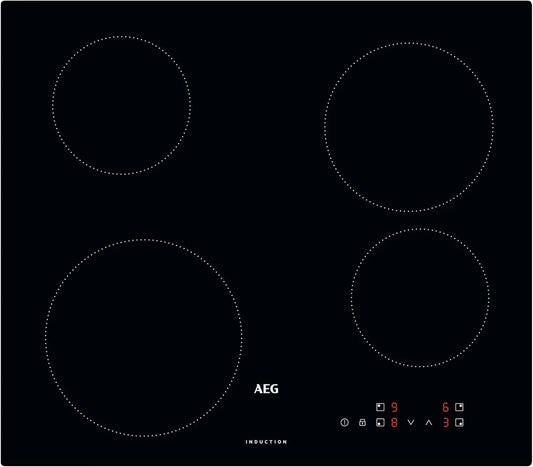 AEG Induktionskochfeld IB6420ACB, autark 60cm, 4 Zonen in verschiedenen Größen mit 4x Power-Funktion für schnelles Kochen, 10 Stufen, Rahmenlos