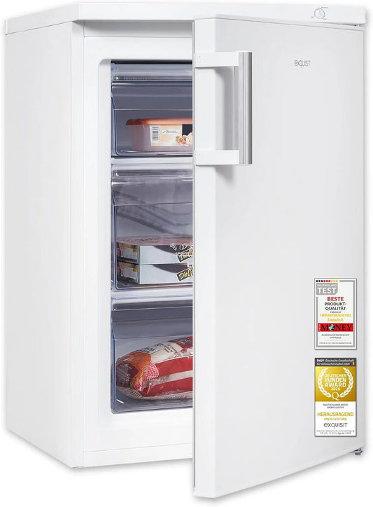 Exquisit Gefrierschrank 4-Sterne-Gefrieren GS581-H-010D, Fassungsvermögen 85 l Nutzinhalt, 40 dB, Energieeffizienzklasse D, kompakte Bauform, weiss