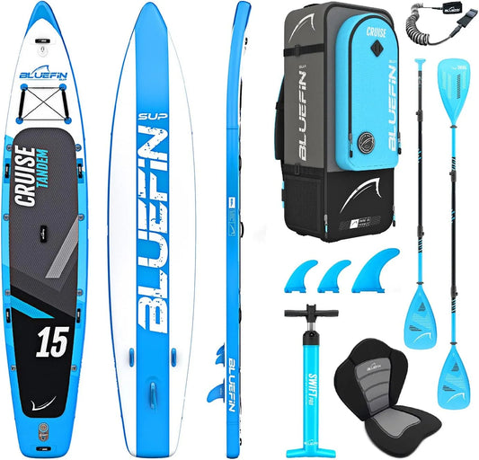 Pumpe, 5 Jahre, Bluefin Cruise Stand Up Paddle Set, Aufblasbares Paddleboard für Erwachsene, SUP Paket mit Rucksack, Fiberglas-Paddel