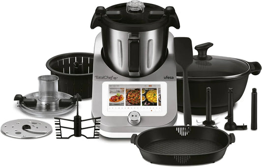 Küchenmaschine RK7 7-Zoll-Touchscreen Ufesa TotalChef, Kochroboter 30 Funktionen, Fassungsvermögen 4.5L, mit WLAN, Interaktives Rezeptbuch, Silber