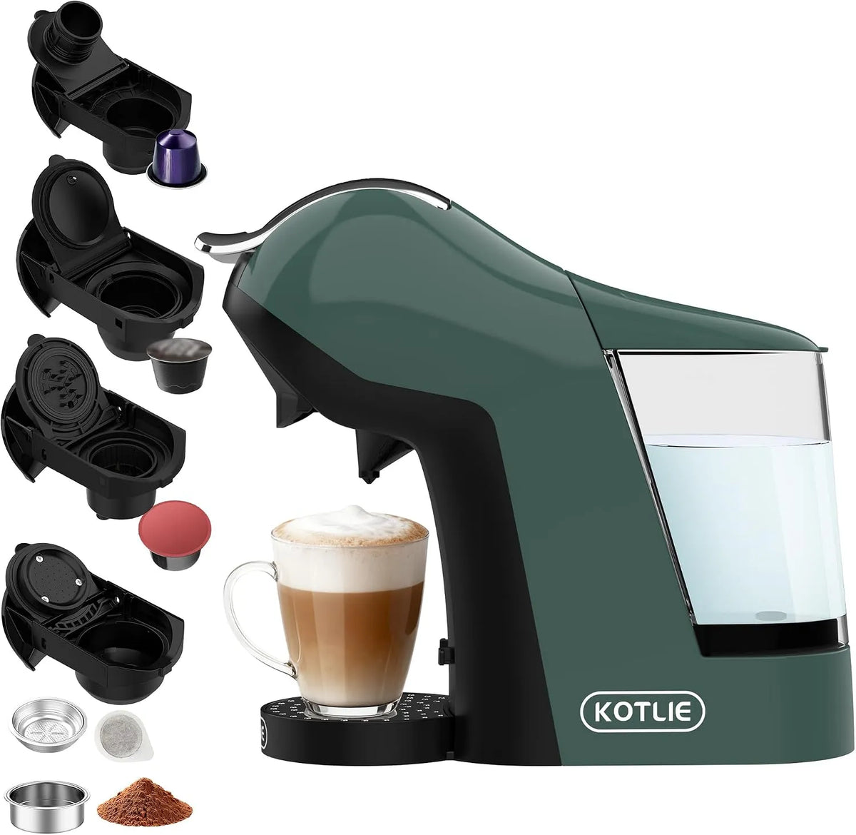 Nespresso Kaffeemaschine, KOTLIE 5-in-1 Kapselkaffeemaschine 19 Bar, 44mm, Fassungsvermögen 1L Wassertank, 3 Temperaturen, 7 Wassermengen, Dolce Gusto