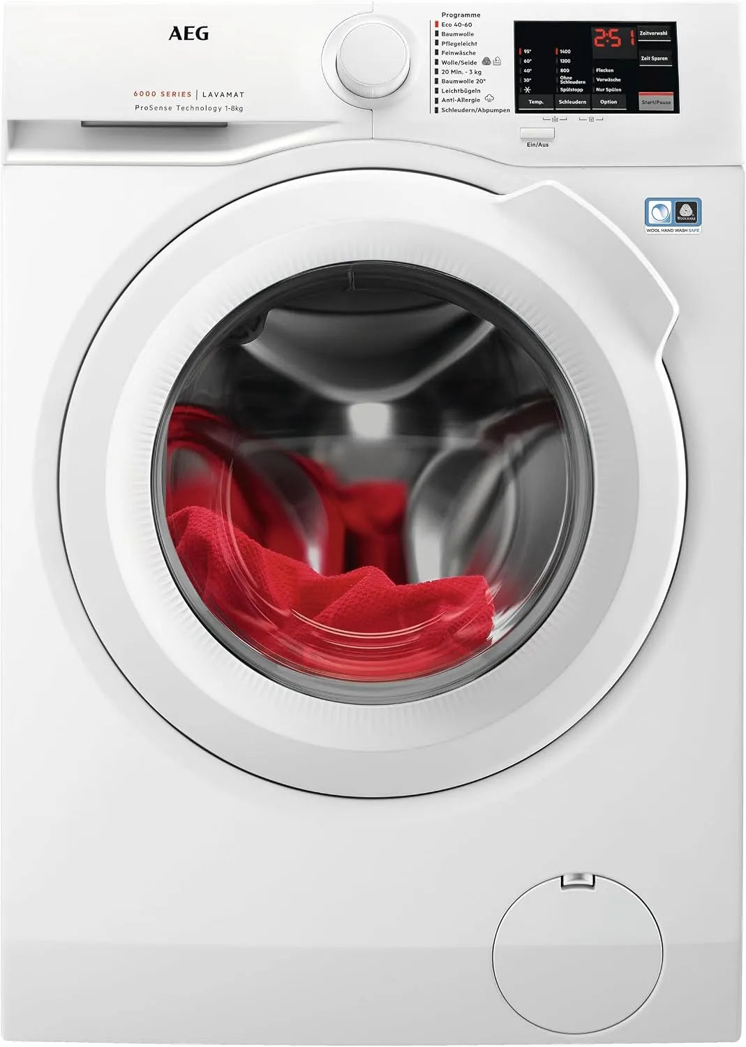 AEG Waschmaschine L6FBA51480 1400, Leise, Nachlegefunktion, Schontrommel/min, Gewicht 8,0 kg, Mengenautomatik, Kindersicherung, Wasserstopp