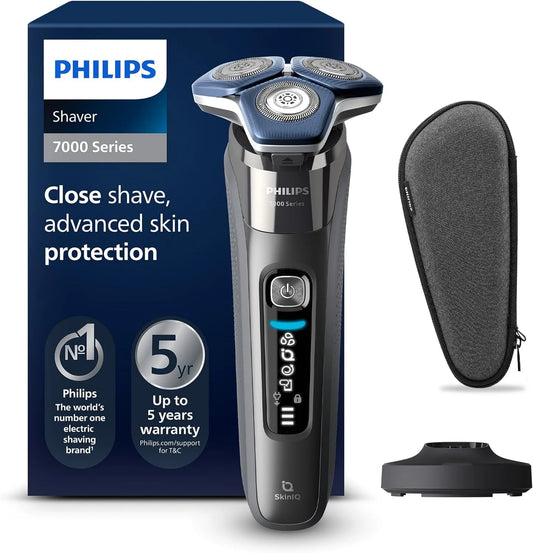 Philips Shaver Series 7000 S7887/35, Elektrischer Nass- und Trockenrasierer für Herren mit aufklappbarem Trimmer, Ladestation & Reiseetui