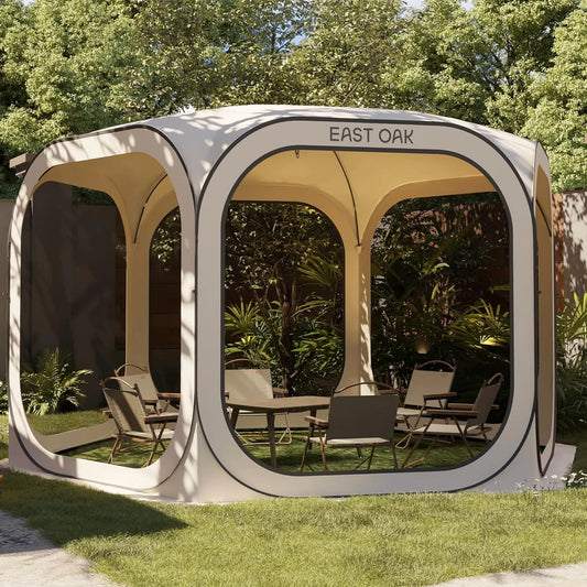 Screen House Zelt Pop-Up East Oak, Maße 3,6 x 3,6 m, tragbarer Raumüberdachung, mit Tragetasche für Terrasse, Hinterhof, Deck und Outdoor-Aktivitäten