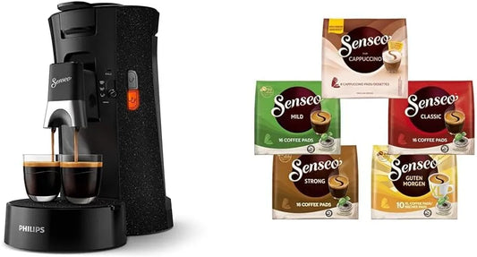 Philips Senseo Select ECO-Kaffeepadmaschine Bundle mit 66 Kaffeepads,3 Kaffeespezialitäten CSA240/20, Fassungsvermögen 0,9L, Intensität Plus