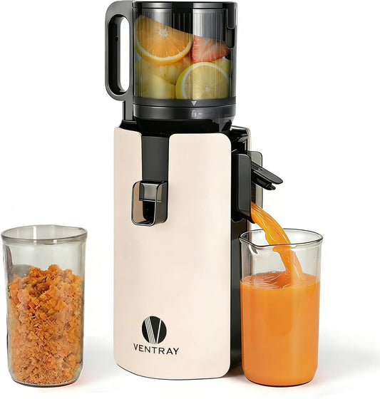 Entsafter, Elektrische Saftpresse mit 120mm Einfüllschacht für ganze Früchte & Gemüse, Ventray Ginnie Slow Juicer, Doppelte Filterung, Elfenbein