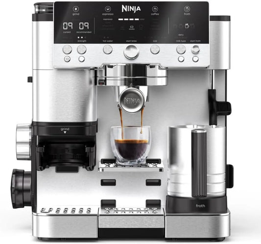Ninja Kaffeemaschine 3-in-1-Kaffeemaschine ES601EU, 4 Voreinstellungen zum Aufschäumen, Cappuccino, Cold Brew & Espresso, einfache Handhabung, Silber