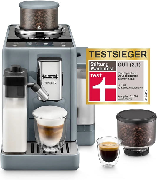 De'Longhi Kaffeevollautomat EXAM440.55.G, 16 One-Touch-Getränke, Rivelia, Perfetto mit LatteCrema-Milchaufschäumer, farbiges Touch-Display, Farbe Grau