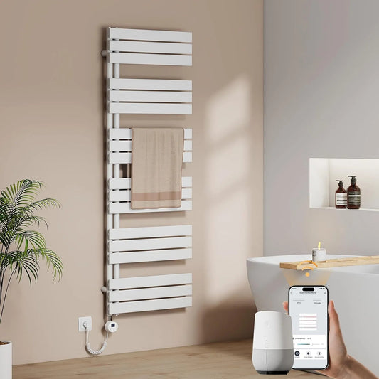 Handtuchheizkörper Elektrisch 1599x600 mm EMKE WiFi, Leistung 1000W, mit Thermostat und Heizstab, Weiß, Flach Badheizkörper Elektrisch