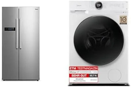 Midea Waschmaschine, Gefrierkombination + 8kg, Set: Side-by-Side Kühl, NoFrost, Steam Care