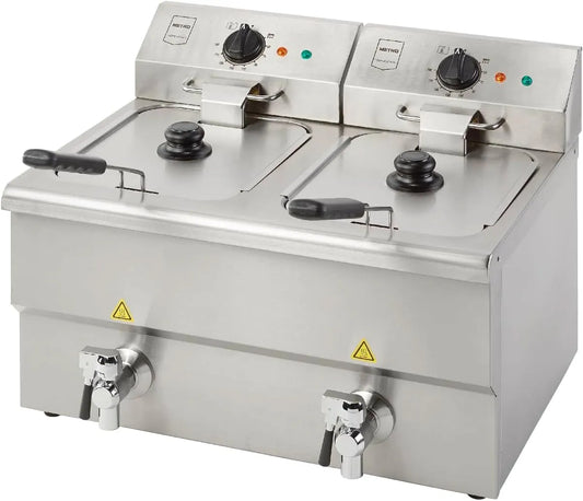 Modell Doppel Fritteuse GDF5028 METRO Professional, mit Ablasshahn und Deckel, 2 x 8 L, silber, abnehmbares Bedienfeld