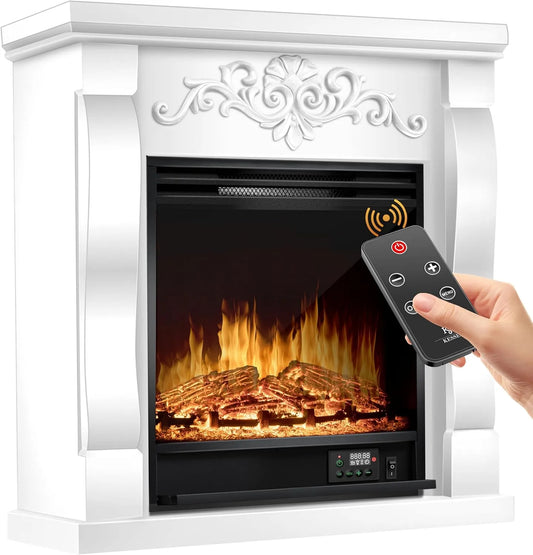 Kesser Elektrokamin 3D-Flammeneffekt, Standkamin, Mit Heizung Heizfunktion, Thermostat, dimmbar, Weiß, Elektro Kamin mit 1800W Leistung, Timer, Villa