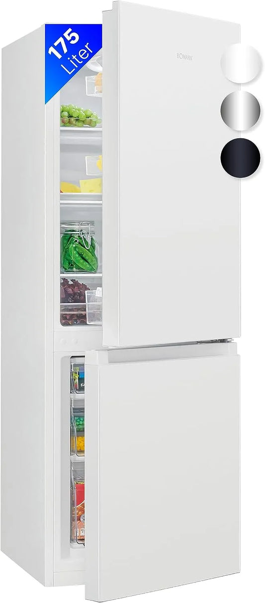 Bomann Kühlschrank KG 7352, Kühl Gefrierkombination 175L mit 3 Ablagen & 3 Schubladen, Türanschlag wechselbar, mit Gefrierfach 143cm hoch, weiß