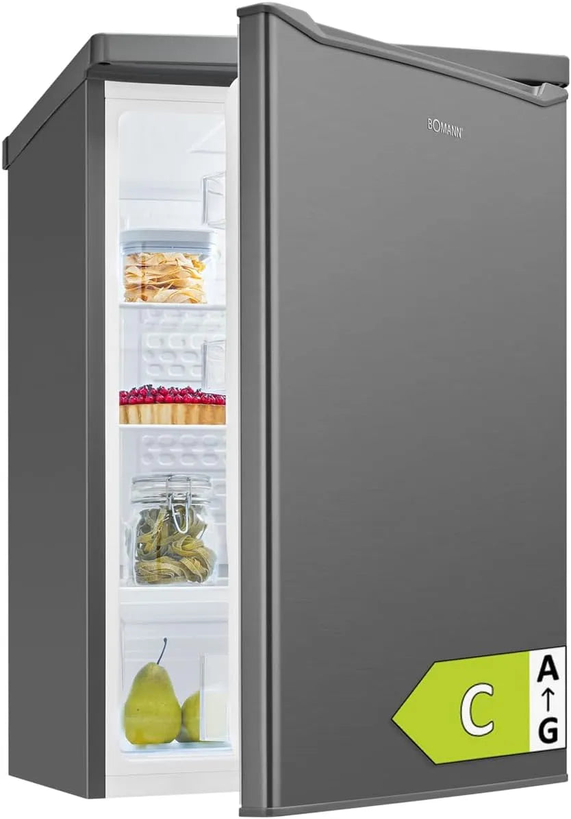 Bomann Kühlschrank VS 7258, Breite 85cm, leise 35dB, Standardkühlschrank 126L, Energieklasse C, inox, 5 Jahre Kompressor, 0-8°C, 3 Ablagen