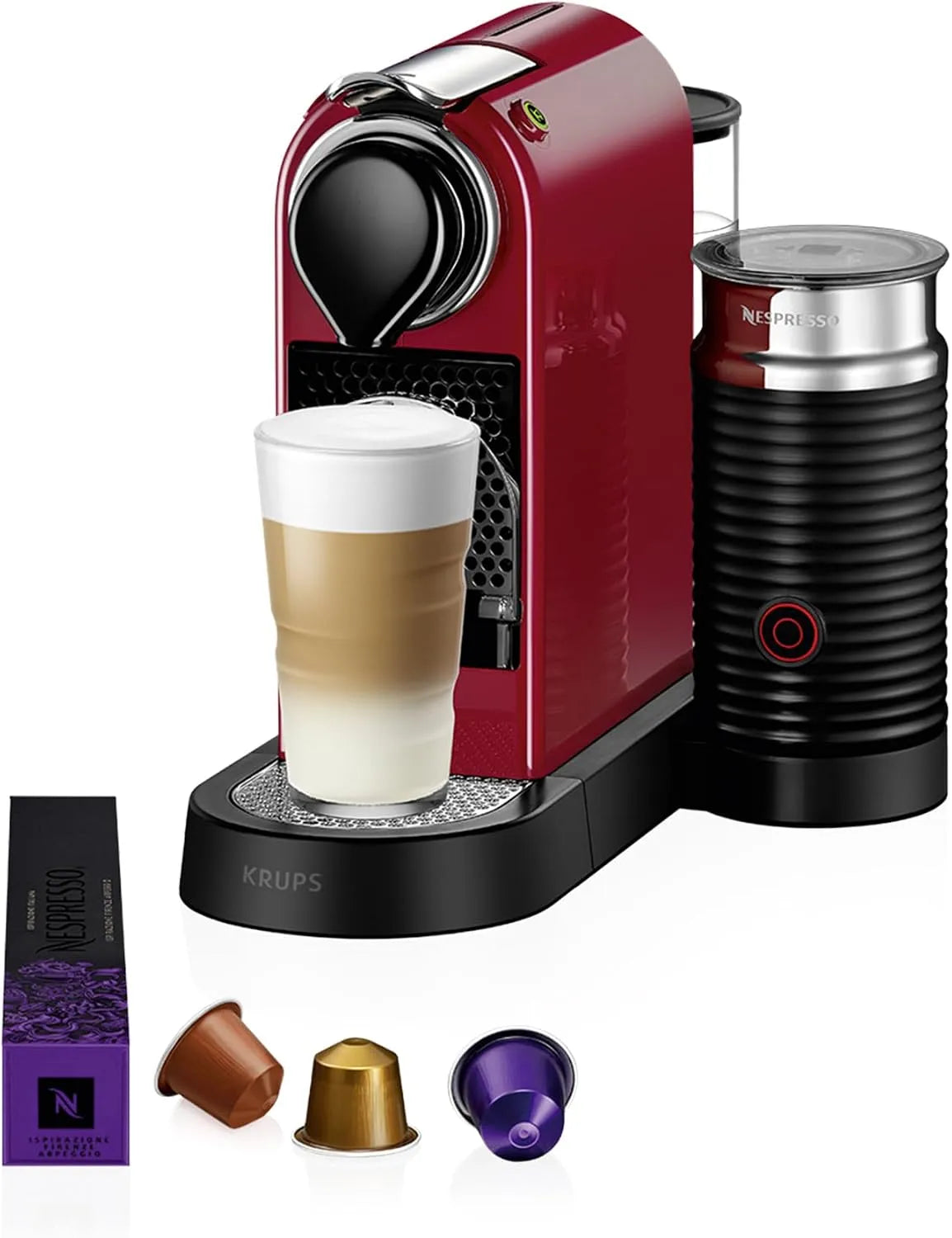 Nespresso Krups Modell, Pumpendruck 19 Bar XN7615, Wassertankkapazität 1l, Leistung 1260W, Farbe Rot, Citiz&Milk Kaffeekapselmaschine
