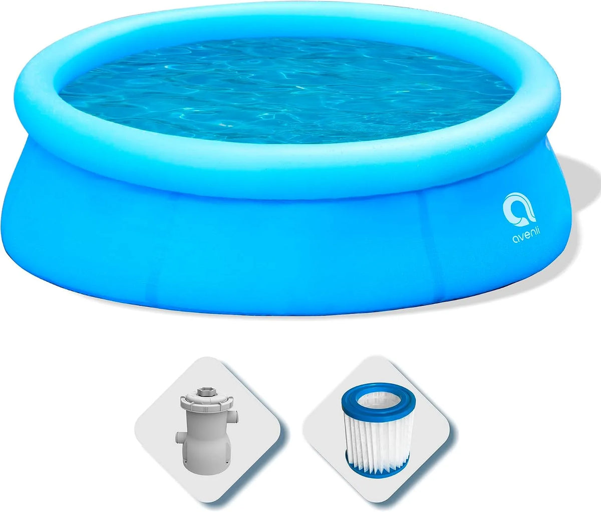 Pool AVENLI Runder oberirdischer, Maße 420 x 84 cm, mit selbsttragendem aufblasbarem Ring, mit Filterpumpe, Blau