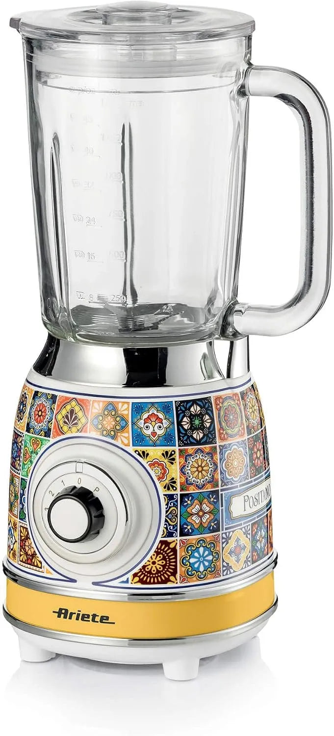 Ariete Standmixer, 583 Positano, Elektrischer aus Glas 1,5L, 4 Geschwindigkeitsstufen + Pulse mit IceCrushFunktion, 4 Edelstahlklingen, 1000 Watt