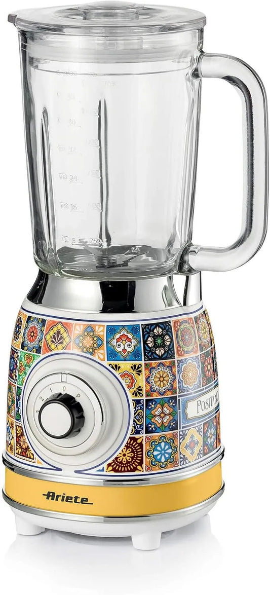 Ariete Standmixer, 583 Positano, Elektrischer aus Glas 1,5L, 4 Geschwindigkeitsstufen + Pulse mit IceCrushFunktion, 4 Edelstahlklingen, 1000 Watt