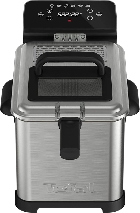 Tefal Modell FR507D, Family Pro Digital Elektrische Fritteuse, spülmaschinenfeste Teile, Edelstahl, 4 L Öl-Kapazität, Kühlzonen-Technologie