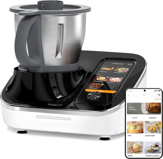 Küchenmaschine All-in-1, TOKIT C2 AI Omni Cook Robot Küchenmaschinen, mit 21 Kochfunktionen 7'' Touchscreen Geführte Rezepte Vorreinigen, Zerkleinern