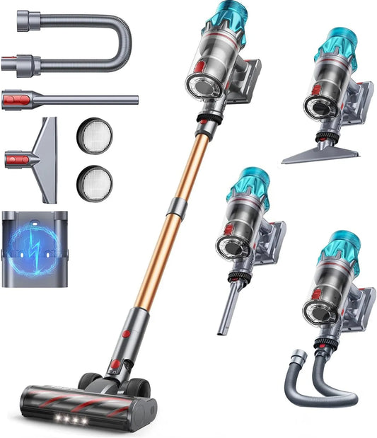 Staubsauger 50kPa/600W 65Min Fieety Akku, Leistung 600W Starkes Saugen, Fassungsvermögen 1.6L Beutellos, 8-in-1 Mit Anti-Haar-Wickel, Kabellos, Auto