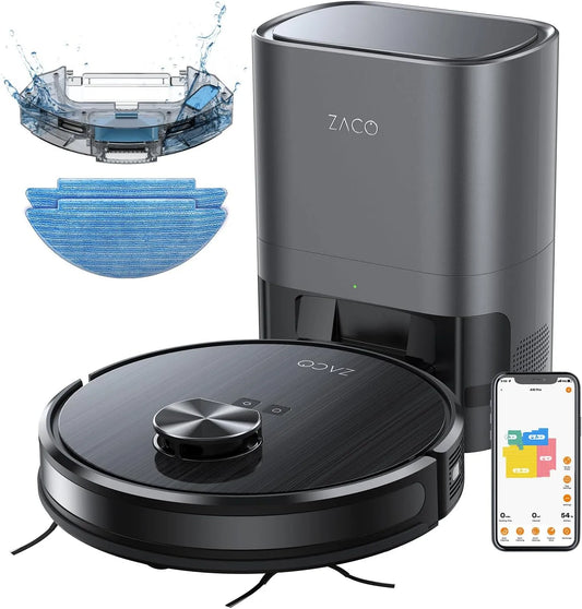 Saugroboter A10 2in1 ZACO Pro, Fassungsvermögen 2,5l Absaugstation bis 60 Tage, Lasernavigation, ideal für Tierhaare, leise, 3000Pa, Teppicherkennung