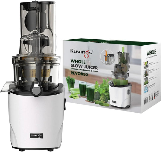 Entsafter REVO830 Mattschwarz_KSP-2478CE Kuvings |, inklusiveSmoothie & Sorbet Filter Set, Doppelte Einfüllöffnung, Matt White, Slow Juicer
