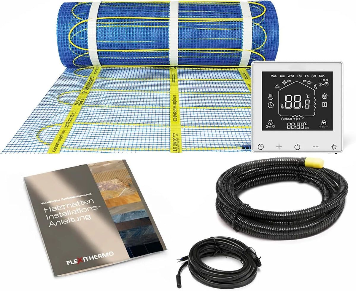 Elektrische Fußbodenheizung Komplett-Set I Heizleistung Flexithermo Standart, 16,0m x 0,5m, 8m², mit Wochenprogramm
