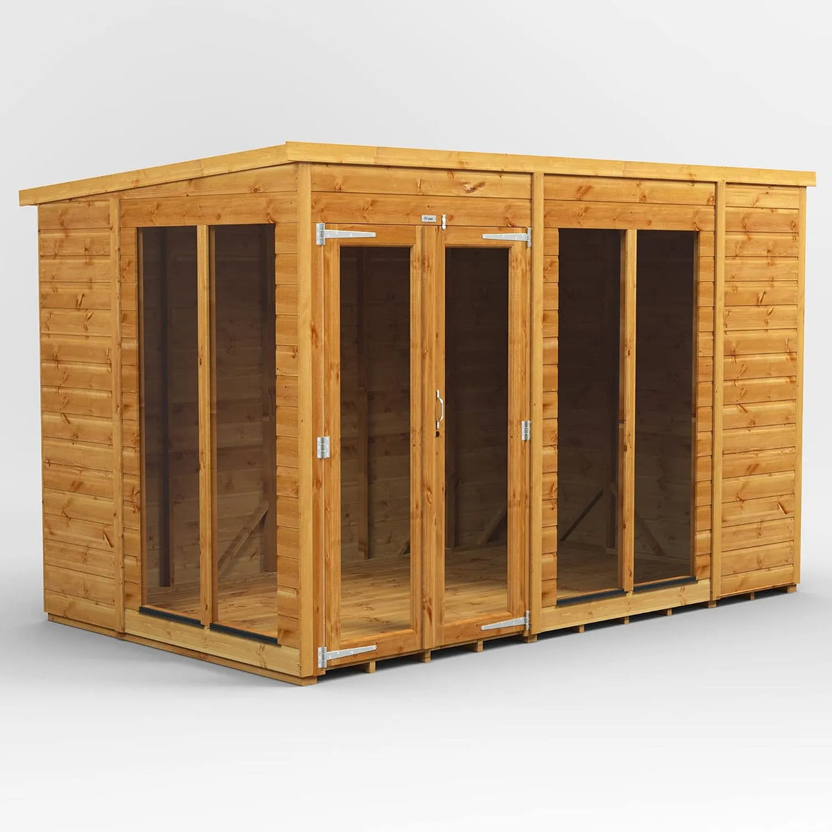 Sommerhaus kombiniert PVC-Fensterbänken Powersheds Pultdach, aus 12 mm extra dickem Qualitätsholz & gehärtetem Glas, Tür & Fenster anpassbar