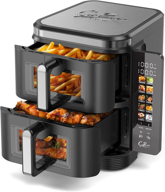 Heißluftfritteuse V0-flammhemmendes, 2 Kammern übereinander, 10-in-1, Material, Leistung 2800W