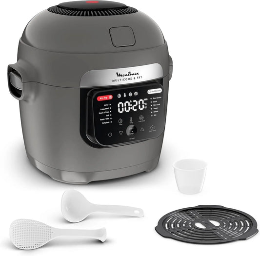 Moulinex Modell, 12 Betriebsprogramme MZ730BF0, Kochen auf 2 Ebenen, Multicook & Fry, verzögerter Start, 6L Kapazität, Hippo-Farbe Grau