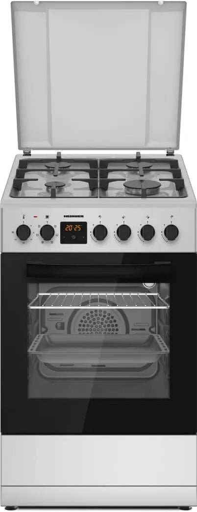 Backofen S65MIXFD, 5 Jahre, Timer, Unterbau‑Schublade, Metallisch, 50×60cm Kombi‑Herd mit 4 Gasbrennern & Elektrischem, HFSC ‑SL, Grill, Silber