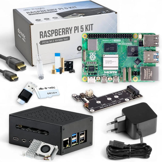 Modell 5 PCIe NVMe 16GB M.2 64GB Raspberry Pi, Leistung 27W Netzteil, Ideal für Smart Home, Set, Edition, Metallgehäuse, Active Cooler