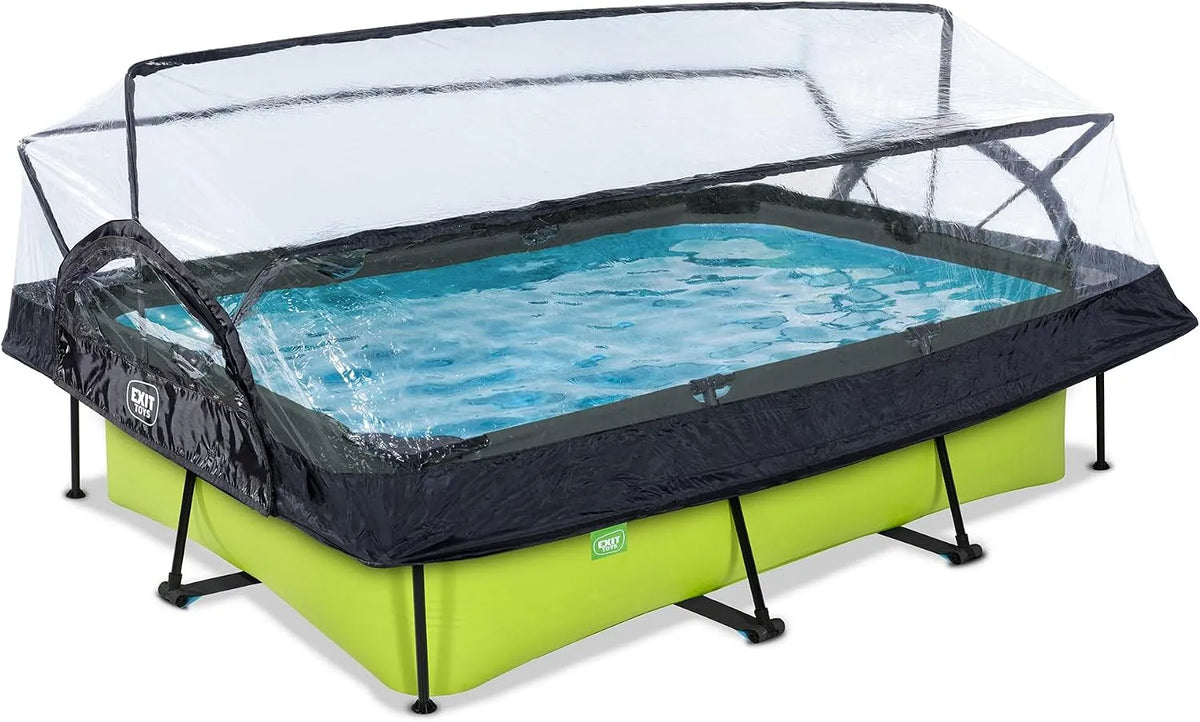 Pool EXIT Toys Lime, Maße 300x200x65cm, mit Multifunktionale Abdeckung, Rechteckiger, Kompakter Rahmenpool mit Kartuschenfilterpumpe, Grün