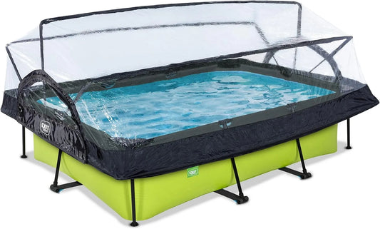 Pool EXIT Toys Lime, Maße 300x200x65cm, mit Multifunktionale Abdeckung, Rechteckiger, Kompakter Rahmenpool mit Kartuschenfilterpumpe, Grün