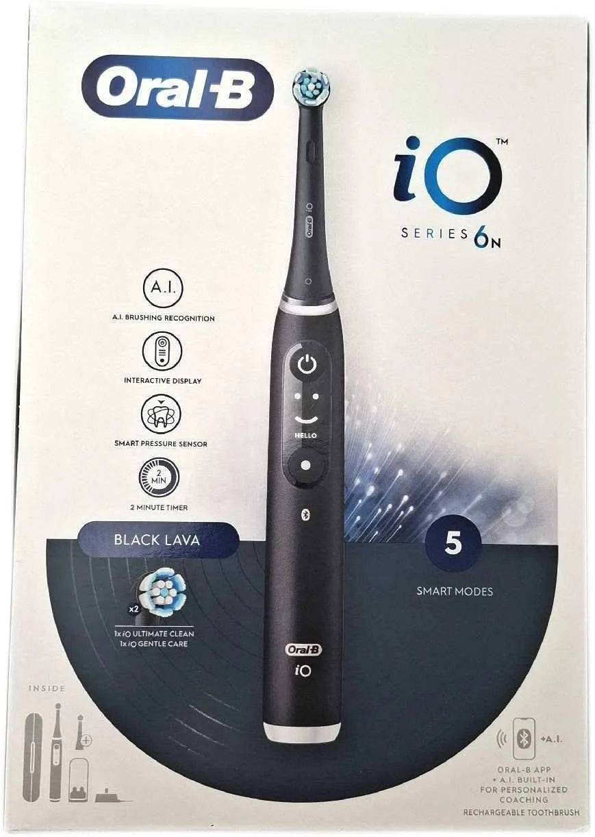 Zahnbürste Oral-B Elektrische, iO 6N, 2 Ersatzbürsten, effektive Zahnreinigung, Reiseetui + 1 Oral-B Pro-Expert-Zahnpasta, wiederaufladbar