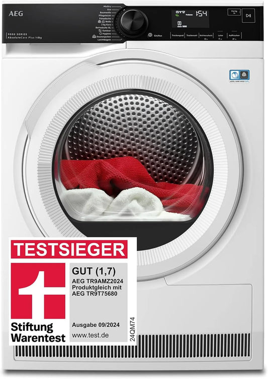 AEG Wärmepumpentrockner 9000 3D-Scan TR9AMZ2024, Gewicht 8 kg, Serie AbsoluteCarePlus, Testsieger der Stiftung Warentest, Daunentrocknung