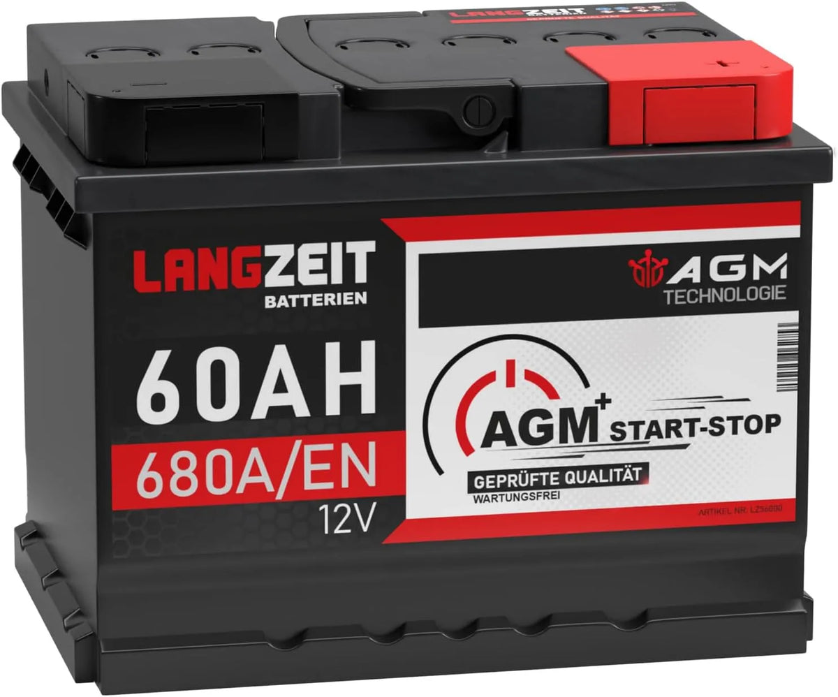AGM-Batterie 680A/EN LANGZEIT, 60Ah 12V 680A, Modell 680A, EN Start-Stop Autobatterie VRLA Batterie