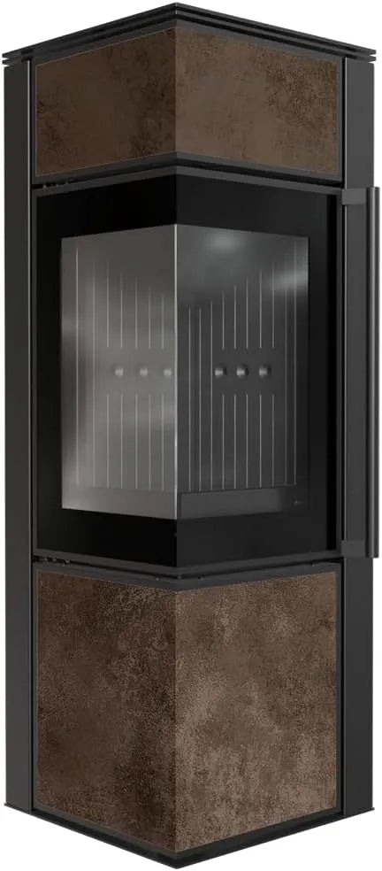 Kaminofen KRATKI, S 8 kW Ø 150 Quarzsinter Oxide Moro in Schwarz Verkleidung mit Türfeder, aus Stahl TORA