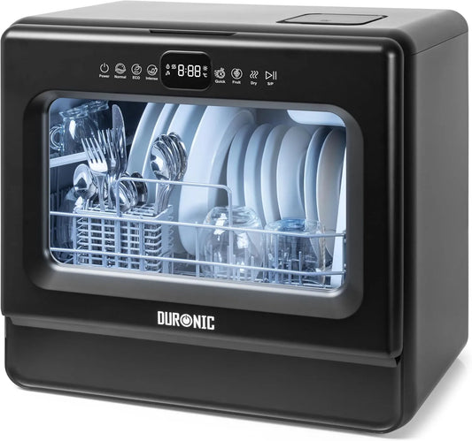 Geschirrspüler DW10, Duronic BK Spülmaschine, Mini bis 6 Personen, Tischgeschirrspüler mit 5 Liter Tank, 6 Betriebsprogramme