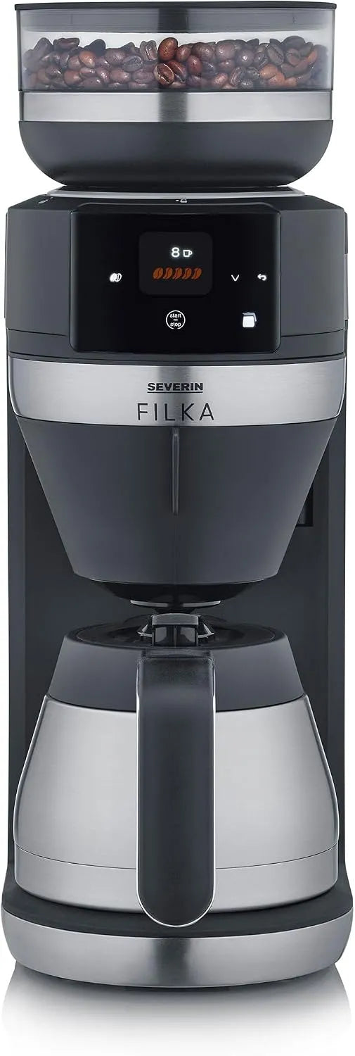 Severin Kaffeemaschine KA 9695, 5-in-1 Filterkaffeemaschine mit LED-Display, FILKA, Vollautomat für Filterkaffee, Mahlwerk, mit Thermokanne, Edelstahl