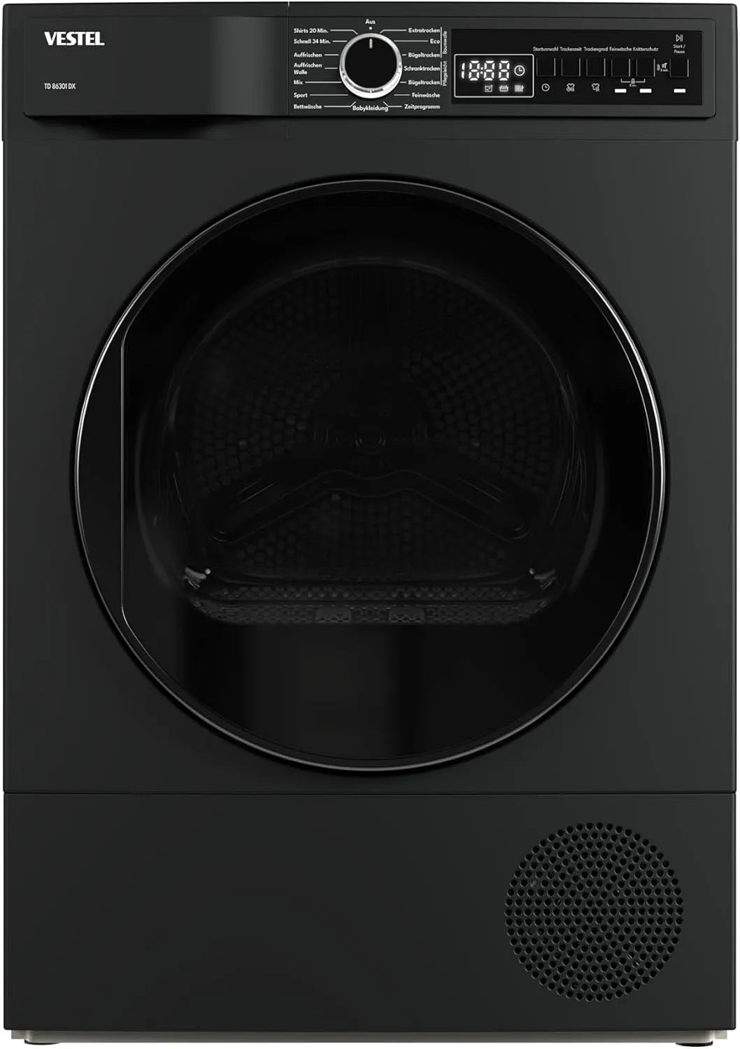 VESTEL Wärmepumpe Frontbeladung TD 86301 DX VESTEL TD, Gewicht 8 kg, 15 Betriebsprogramme, 20 Min. Schnellprogramm, Knitterschutz, Dark Inox