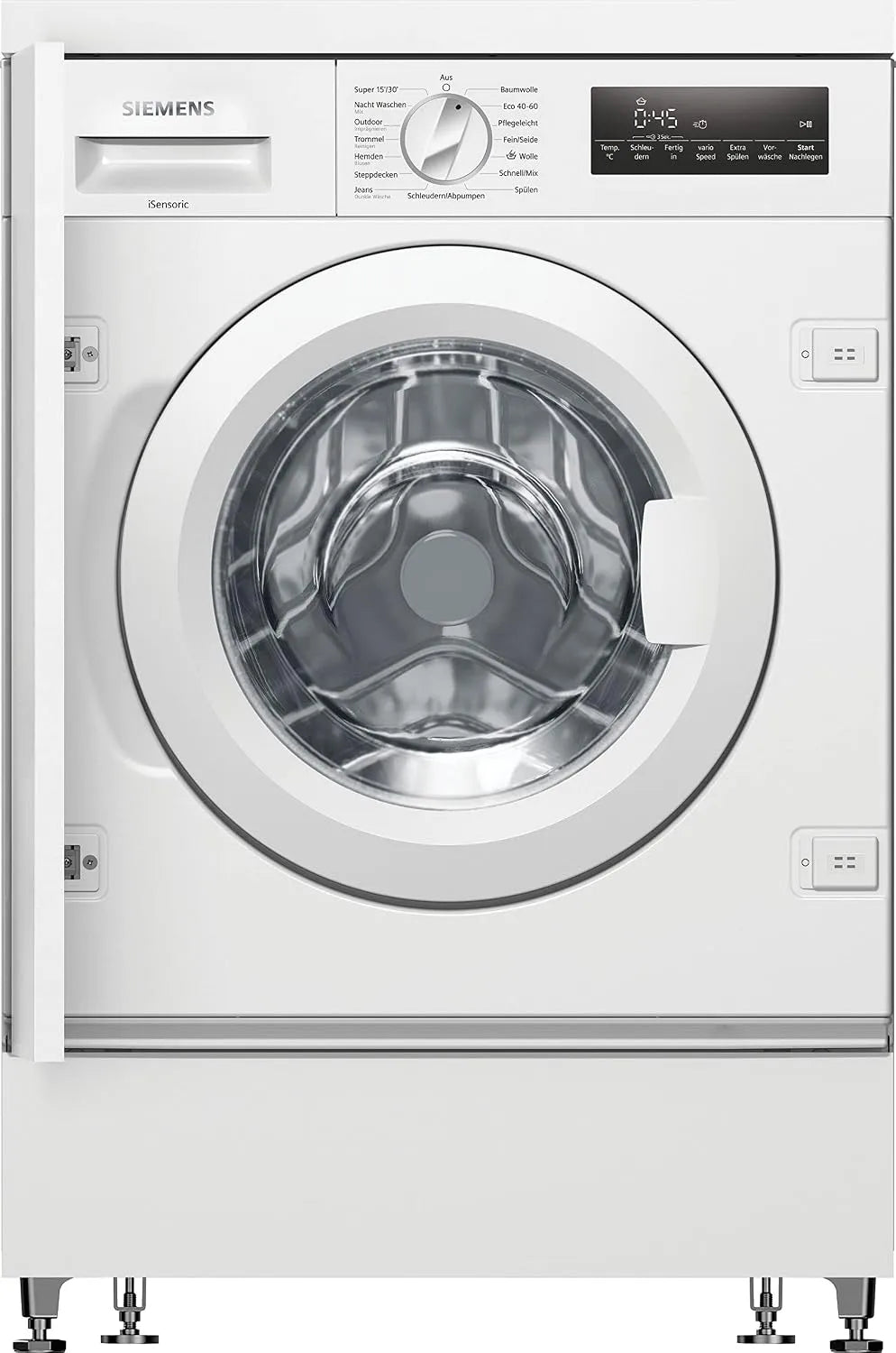 Siemens Waschmaschine WI14W443 iQ700 1400, Einbau, Frontbeladung mit 8kg Fassungsvermögen, Breite 60cm, speedPack L, UpM, LED-Display, timeLight, Weiß