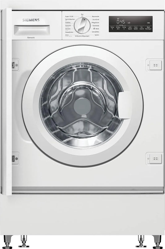 Siemens Waschmaschine WI14W443 iQ700 1400, Einbau, Frontbeladung mit 8kg Fassungsvermögen, Breite 60cm, speedPack L, UpM, LED-Display, timeLight, Weiß