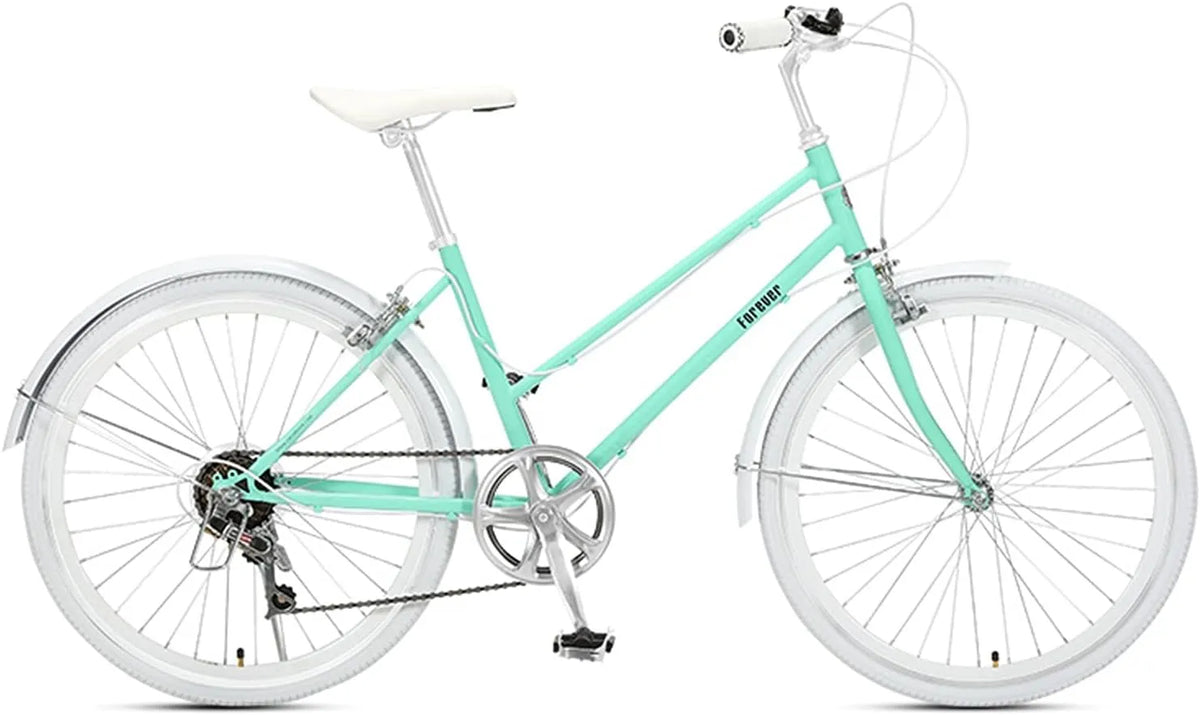 Fahrrad, 24 Zoll Retro, 7 Speed Commuter Bike Lady Schritt Durch Urban Bike, für Dating-Geschenke, Color: Green