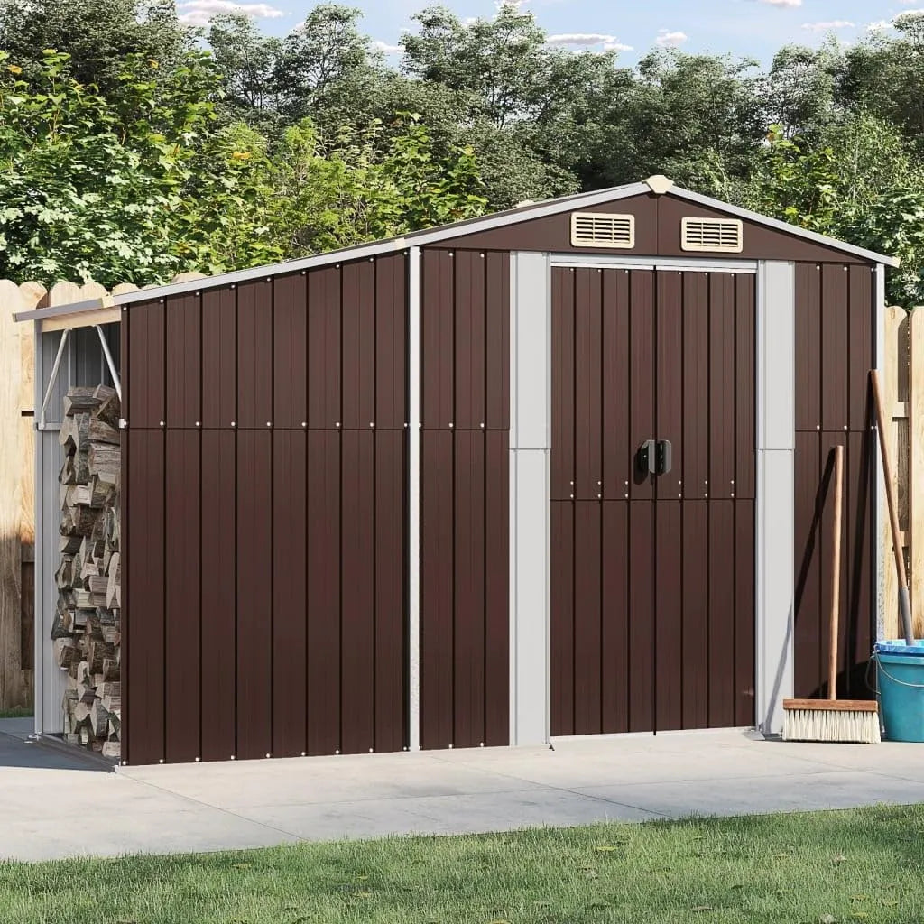 Braun Gerätehaus, GuyAna 277x93x179 cm Verzinkter Stahl Gartenschrank Wetterfest GartenhüTte